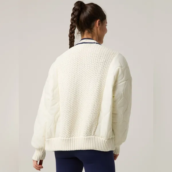 Offline by Aerie Quilted Knit Cardigan Puffer Cream Navy Oversized Sweater Cozy - Image 3
