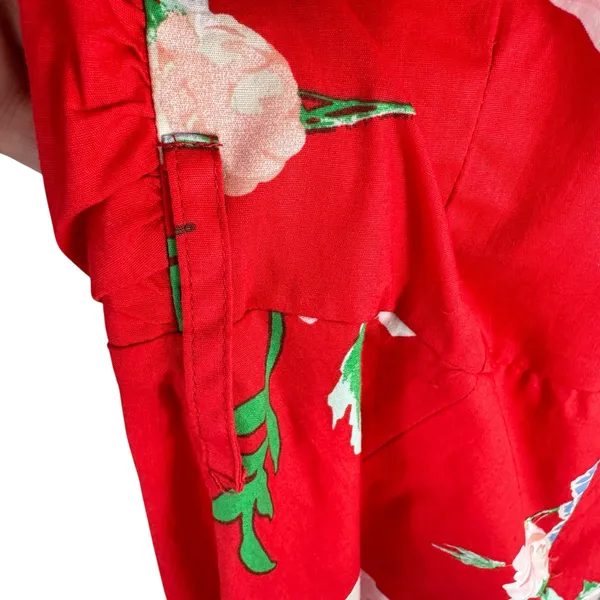 Miss Selfridge Red Floral 3/4 Ruffled Sleeve Fit‎ & Flare Mini Dress Size 2 - Image 5