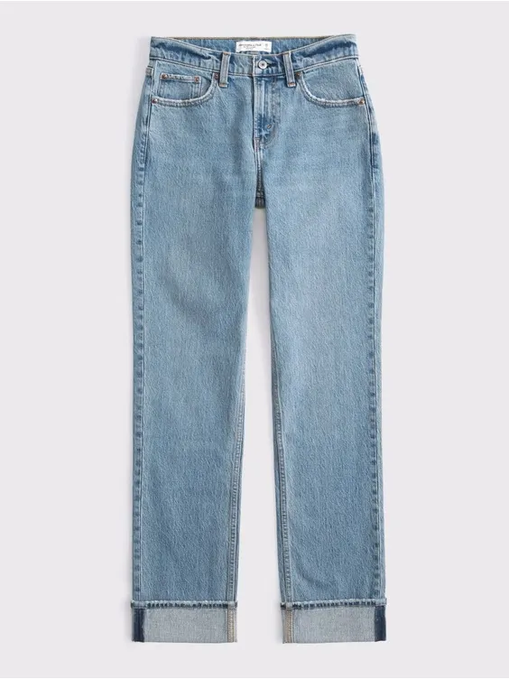 NEW Abercrombie & Fitch Curve Love 90s Straight Mid Rise Cuff Hem Jeans - Image 11