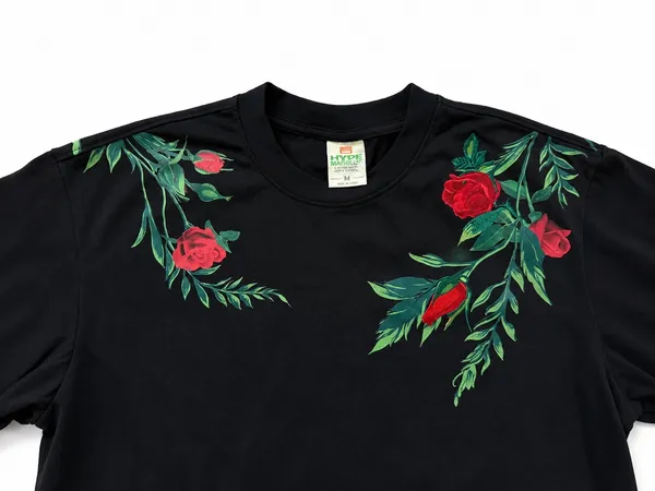 Hype Market Black Floral Rose Graphic T-Shirt Size M - Image 5