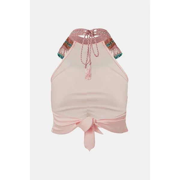 NWT My Beachy Side‎ Emily in Paris Beaded Halter Top Pink Medium - Image 4