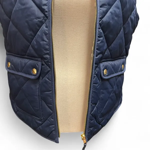 J.Crew Womens S Navy Blue Puffer Zip Up‎ Vest Gingham Print Snap Buttons Preppy - Image 5