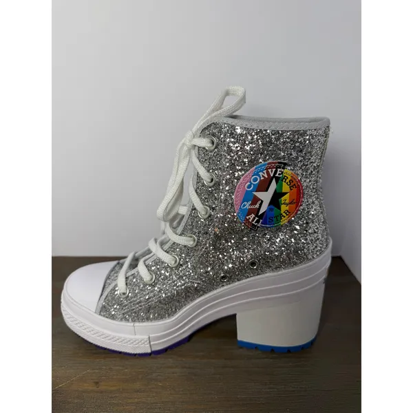 Converse Chuck 70 De‎ Luxe Heel Pride Silver Glitter Platform Boots W 7.5 M 5.5 - Image 3