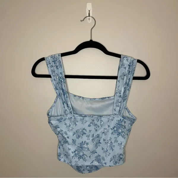 SHEIN Floral Print Ruched Wide Strap Top, Blue, Size M, NWOT - Image 6