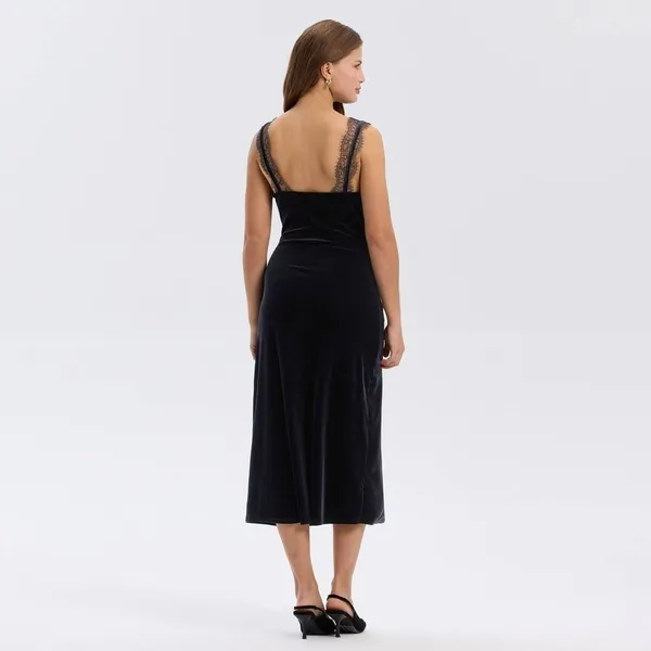 A New Day NWT Sleeveless Velvet‎ Midi Slip Dress Size Large Black Lace Trim - Image 2