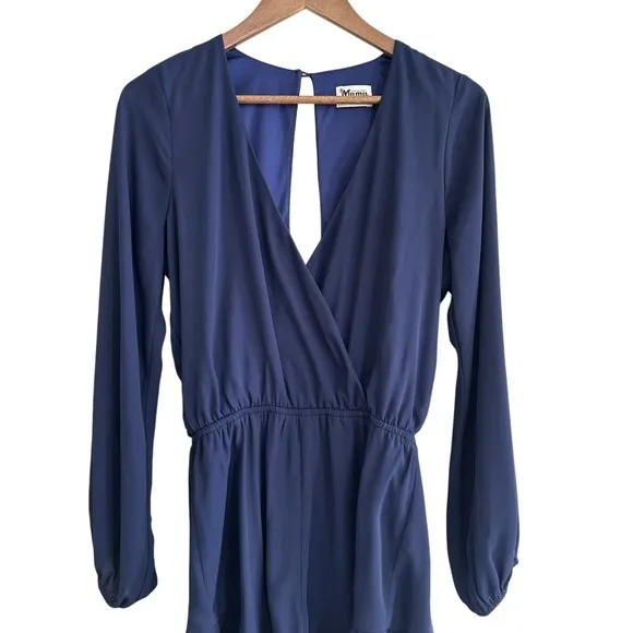 Show Me Your Mumu Rocky Romper Navy Blue Long Sleeve Ruffle Hem‎ Medium MF5-04 - Image 8