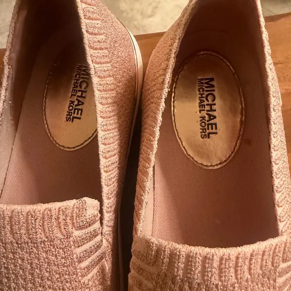 Michael Kors Rose Gold Sparkling Blush Knit Slip-On Shoes - Image 4