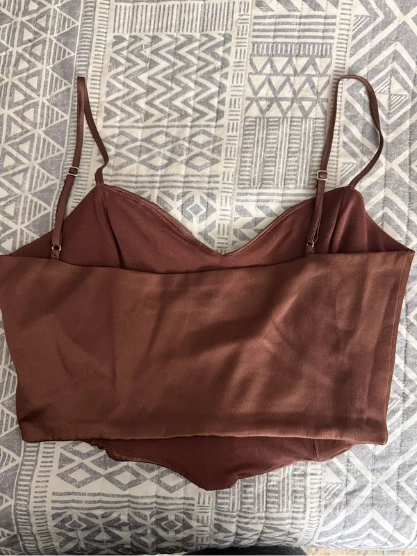 Zara Brown Corset Cami Top Women’s Medium Side Zip Adjustable Straps - Image 6