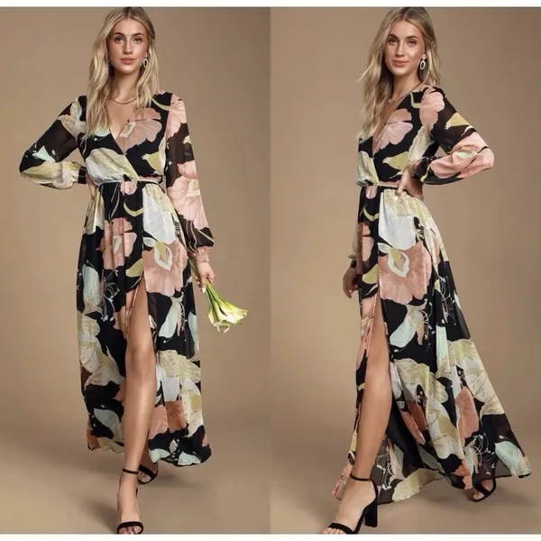 Lulu's Wonderous Water Lilies Maxi Dress Medium Boho Floral Garden Flower Party - Image 2