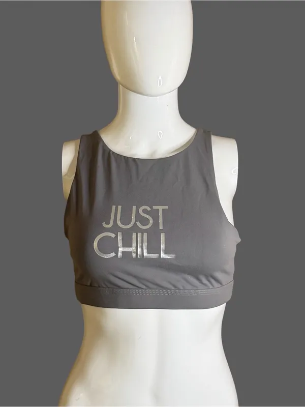 aerie Grey 'JUST CHILL' High-Neck Sports Bralette - Image 2