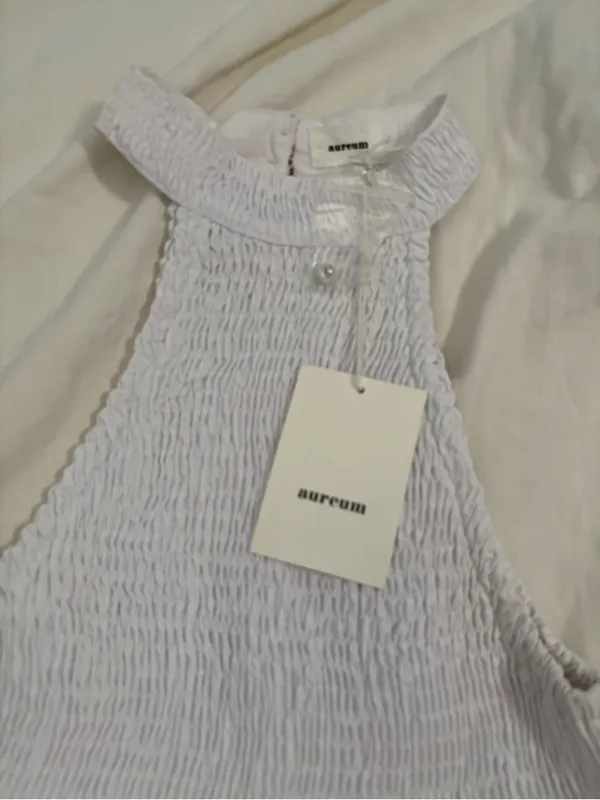 Aureum White Smocked Halter Ruffle Peplum Top Size S NWT 100% Cotton - Image 3