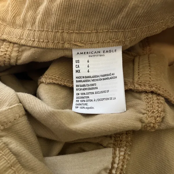 American Eagle Y2K High Waist Boho Gathered Mini Skirt Tan Soft Corduroy‎ Sz 6 - Image 3
