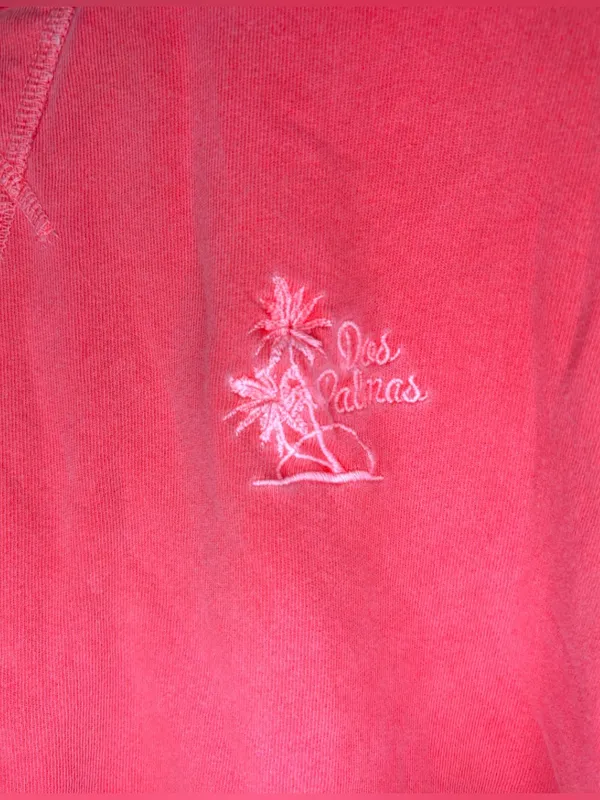 BILLABONG Coral Pink Cropped Crewneck Sweatshirt | Palm Embroidery Hem Drawstrin - Image 5