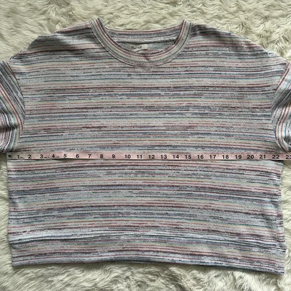 Madewell Sweater Bubble-Sleeve Crop Top in Rainbow Stripe XL - Image 7
