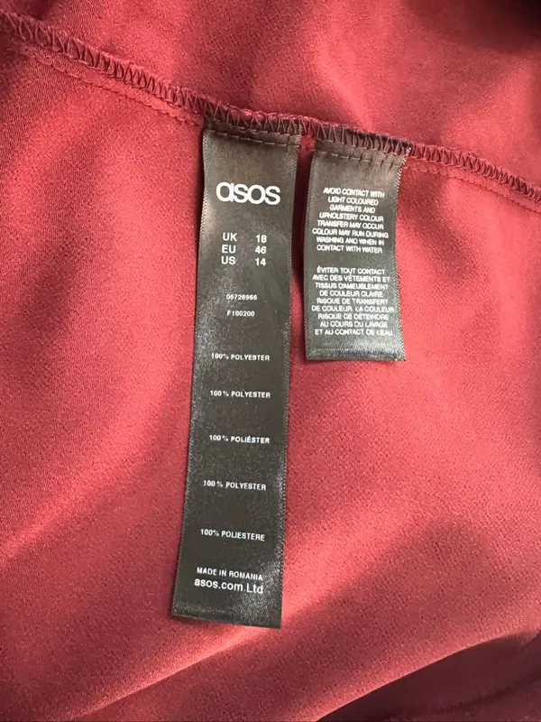 ASOS Oxblood Drape Front Pleated Short Cap Sleeve Midi Pencil Dress Size 14 - Image 8