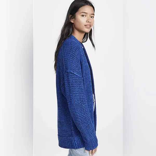 Free People High Hopes Chunky Knit Open‎ Front Cardigan in Blue Combo Size Large - Image 6