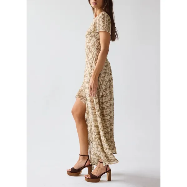 Bohme sz L Baevely AnimalPrint Ruffle Tiered Slit Maxi Dress Exotic Wild Evening - Image 2