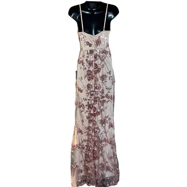 NWT Lulus Shine Language Rose Gold Sequin Mermaid Maxi Dress Sz‎ XS - Image 3