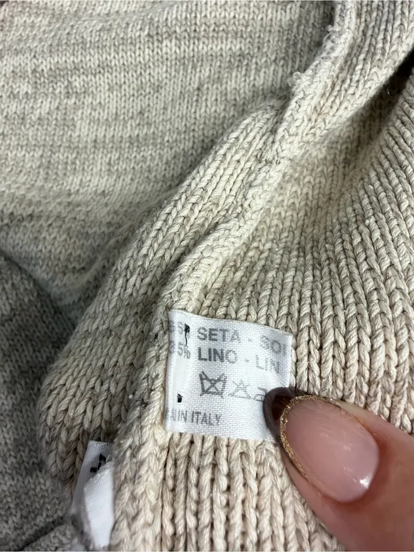 Neutral knit silk linen cardigan open front minimalist marled made in italy Flaw - Image 14