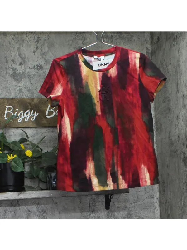 NWT DKNY Print Logo Embossed T-Shirt P5EHXWNA June Brush Stroke Red Multi S - Image 6