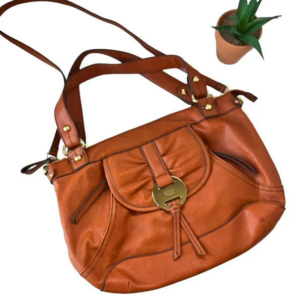 Relic Y2K Cognac Crossbody Satchel Bag Boho Indie Sleaze 70 Inspire Faux Leather - Image 2