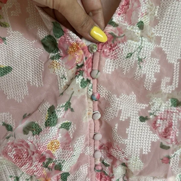 Anthropologie Hemant & Nandita Pink Embroidered Rose Garden Peplum‎ Blouse XS - Image 5