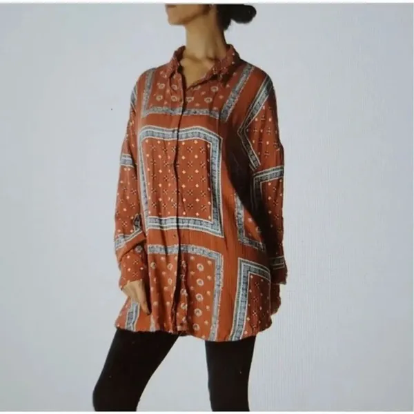 Free People Little Secrets apricot button down boho blouse - Image 2