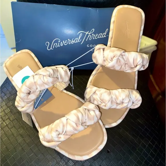 Universal Threads NIB Knotted Women’s Sandals/Double Straps Open Toe Slide On/Tan - Image 2
