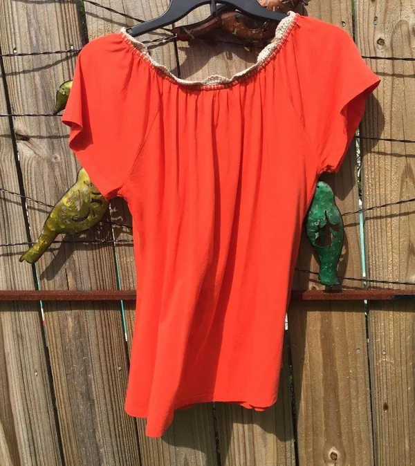 Orange Short Sleeve Top with lace Detail - Image 4