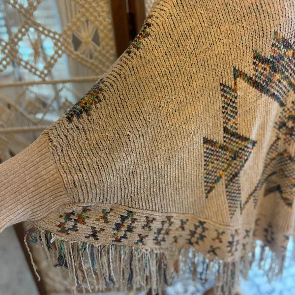 Multicolor Aztec Fringe Poncho Sweater Size undefined - Image 4