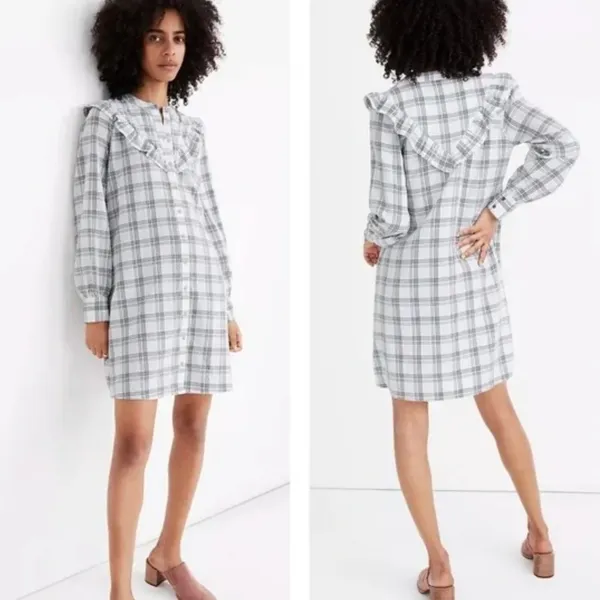 Madewell Shirt Dress Size Small Plaid Ruffle Long Sleeve‎ Button Down Western - Image 2
