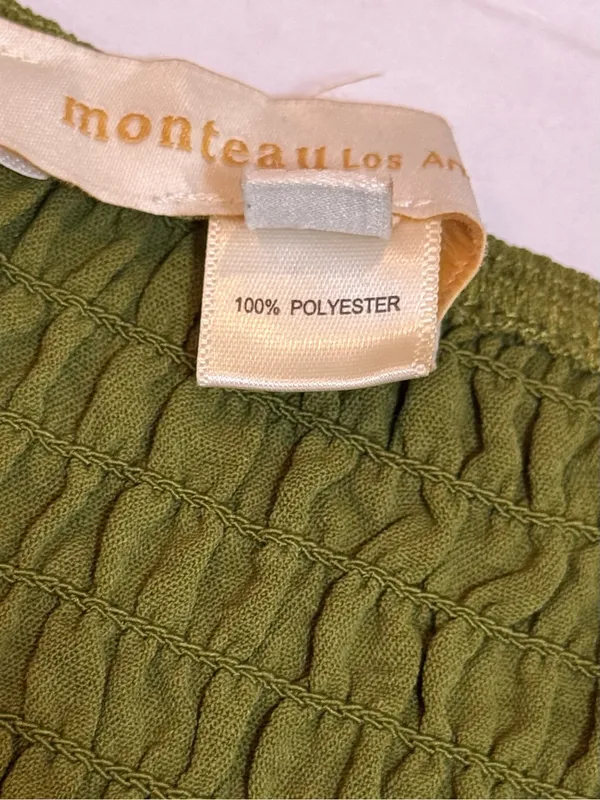 Monteau Los Angeles M Olive Green Puff Sleeve Midi Dress Cottagecore Boho Brunch - Image 10