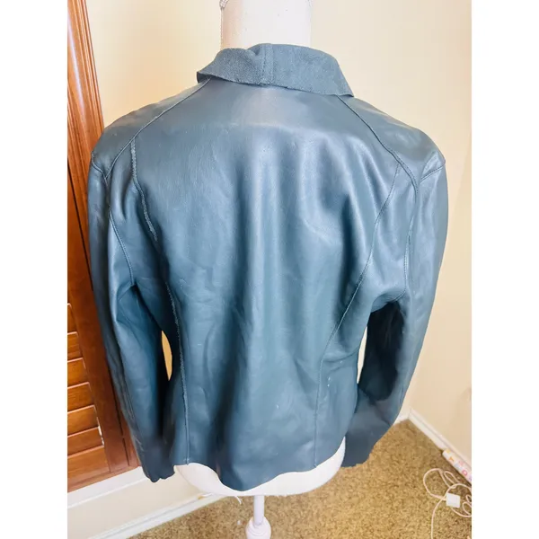 BlankNYC Womens Vegan Leather Asymmetrical Zip Jacket Moto biker Dark Green L - Image 9