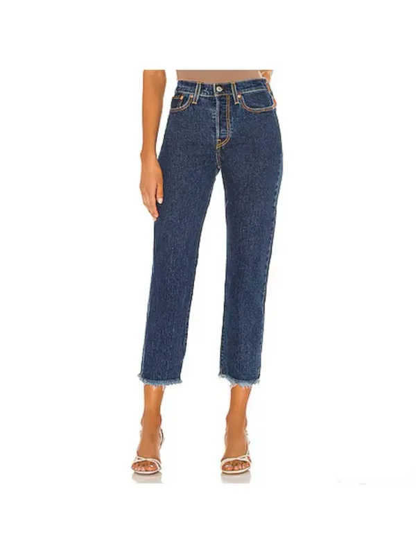Levis Wedgie Jeans Size 27 Blue Dark Wash Frayed Raw Hem Button Fly Downtown Gir - Image 2