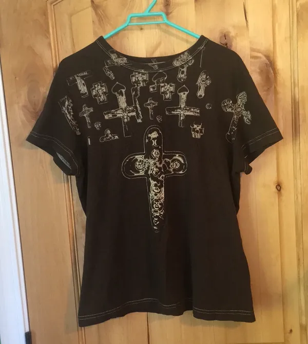 Hurley Dark Brown Crosses Crew Neck TEE EUC L - Image 4