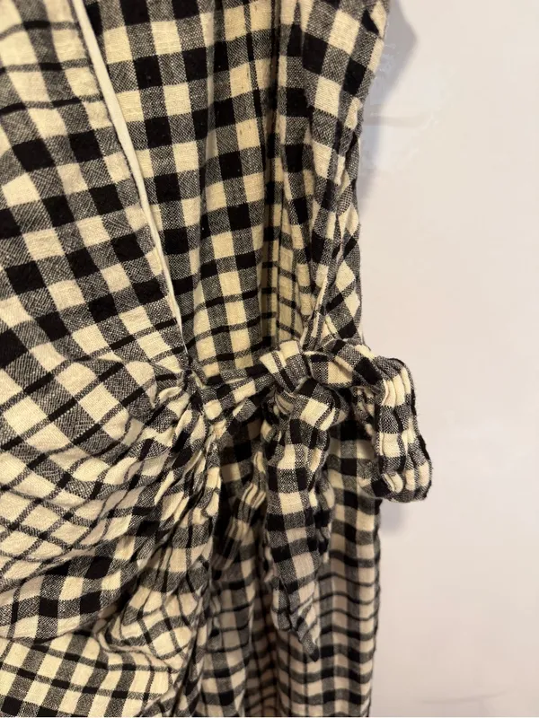Free People Nadia Black and Cream Gingham Wrap-Front Slip‎ Dress - Image 2