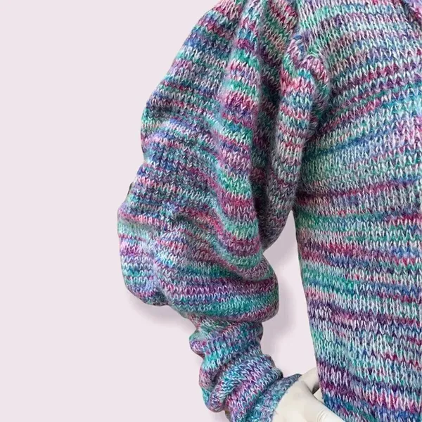 80’s Gitano balloon sleeve purple and teal marled knit sweater - Image 3