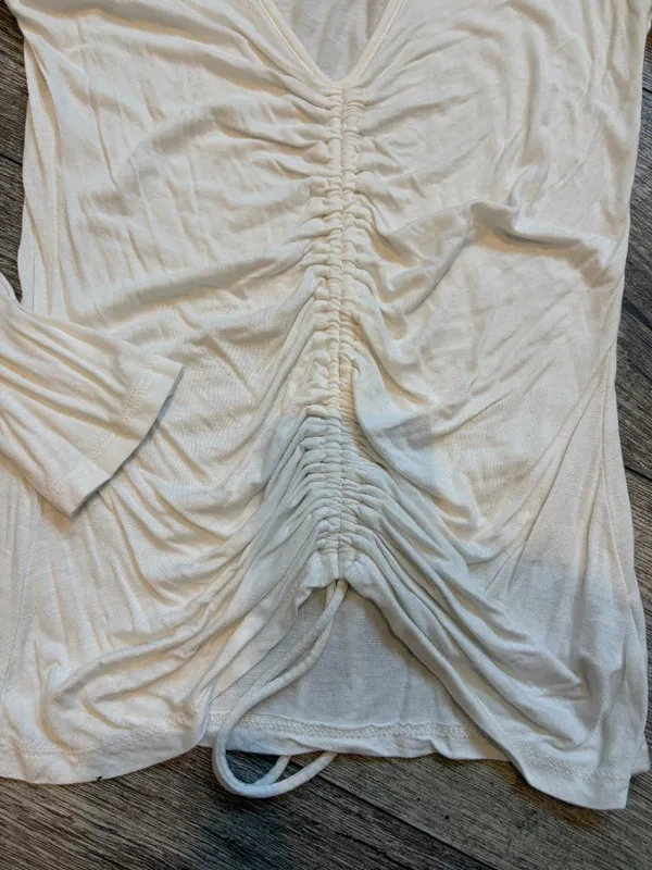 Ambiance Womens Medium White Long Sleeve Blouse Scrunches up Middle V Neck - Image 2