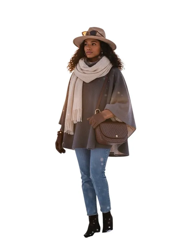 Synergy Organic Clothing Gray 100% Wool Cape Poncho Funnel Neck Small Minimalist - Image 3