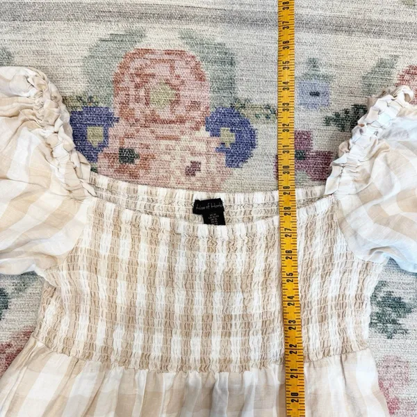 House Of Harlow Linen Gingham Smocked Milkmaid Dress XL Cottagecore Boho Prairie - Image 6