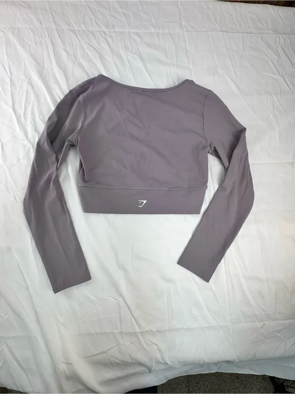 Gymshark Lavender Wrap-Front Long Sleeve Crop Top - Image 3
