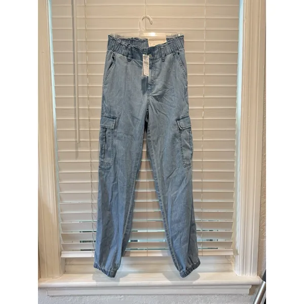 NEW American Eagle Denim‎ Relaxed Mom Jogger Sz 0 Medium Wash Cargo High Rise - Image 4