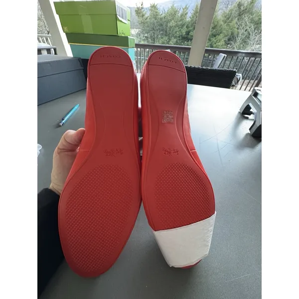 NEW COACH SIZE 9.5 Lara Silk Nappa Ballet Flats Orange Leather Bow Logo Shoes‎ - Image 9