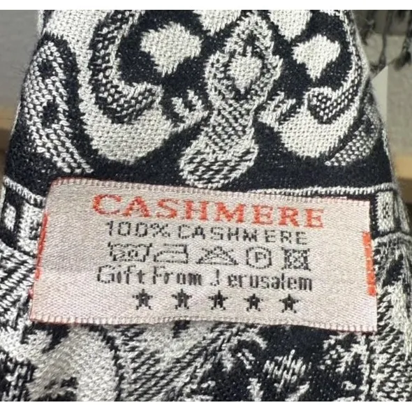 Gift‎ From Jerusalem Scarf Womens One Size Black White Paisley Cashmere Fringe - Image 3
