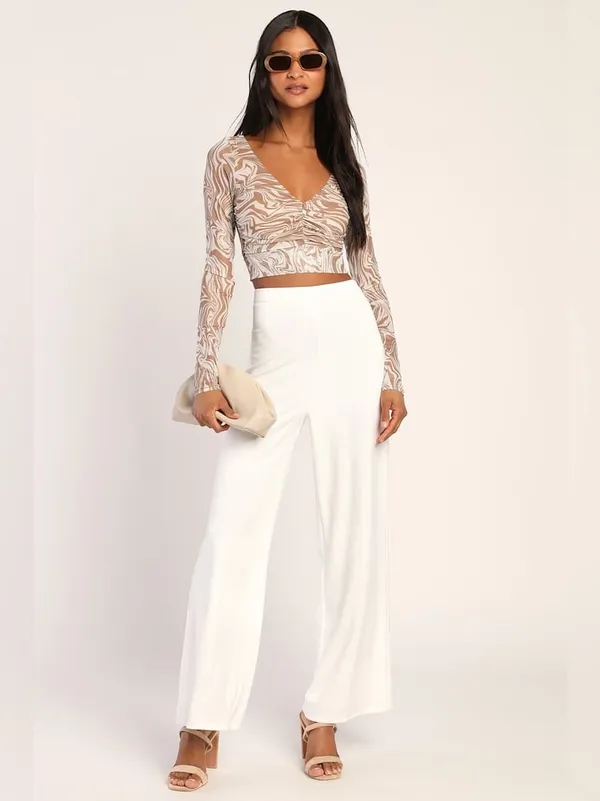 Lulus White Wide Leg Get Dressed Up Lined Pants NWT Size Small - Image 2