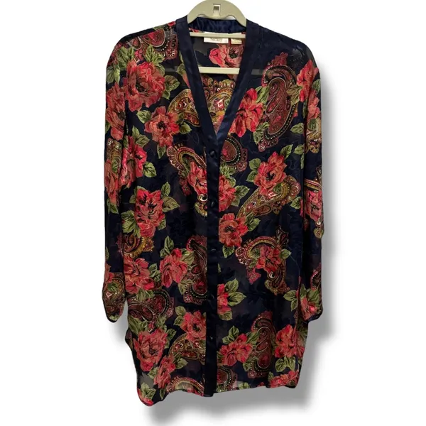 Victoria's Secret Womens‎ Vintage Gold Label Night Shirt Navy Pink Floral M/L - Image 2