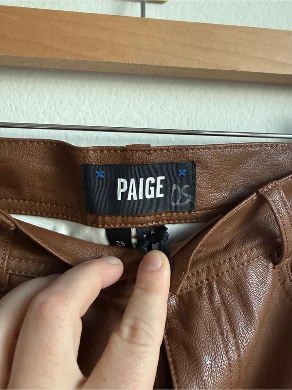 PAIGE Claudine Ankle Flare Faux Leather Pants Dark Argan Brown Size 25 NWT - Image 6