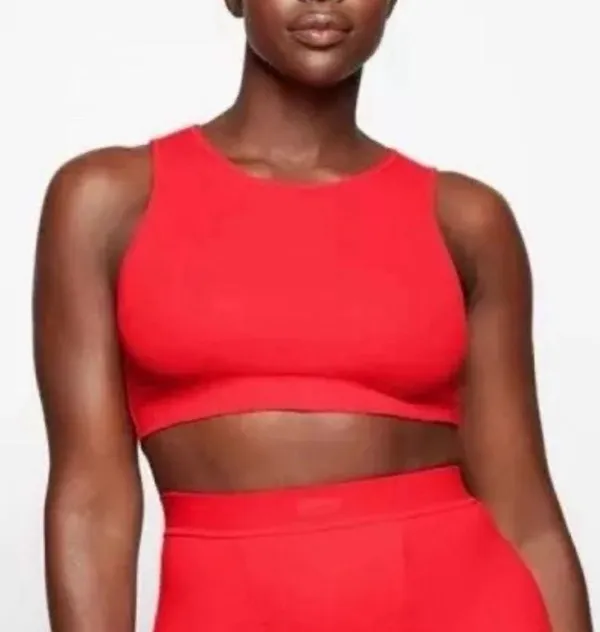 SKIMS Size 4X RUNS SMALL Cotton Rib Super Crop Tank Ruby AP-CRP-1399 NWT - Image 4