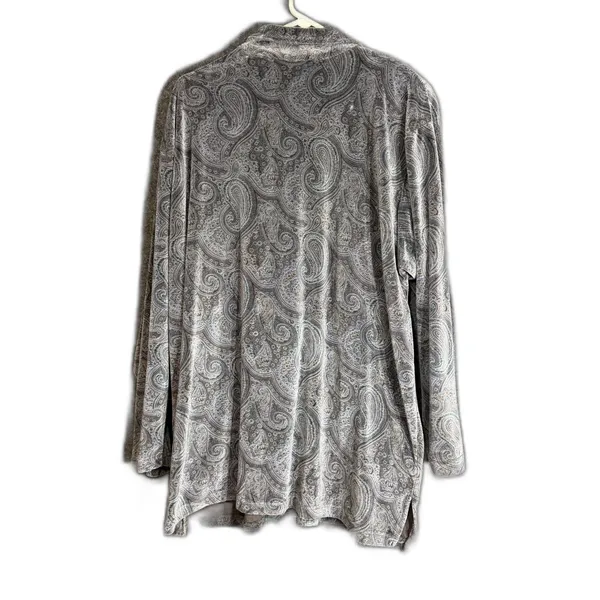 Elizabeth by Liz Claiborne Womens Size 2 Paisley Velour Button Front Tunic Top - Image 3