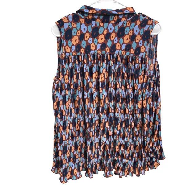 Wildfang Empower Plissé Boxy Button Up Pleated Blouse Oversized Retro Mod Small - Image 2